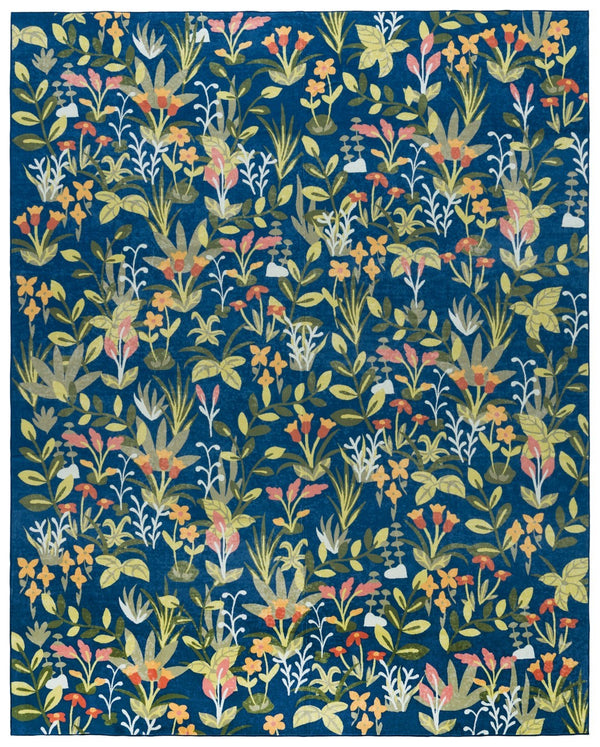 Safavieh Martha Stewart Washable Floral Area Rug - Elegant Navy & Gold Design For Any Room Décor Style Navy ,Gold Polyester Pile Msrw192n-4
