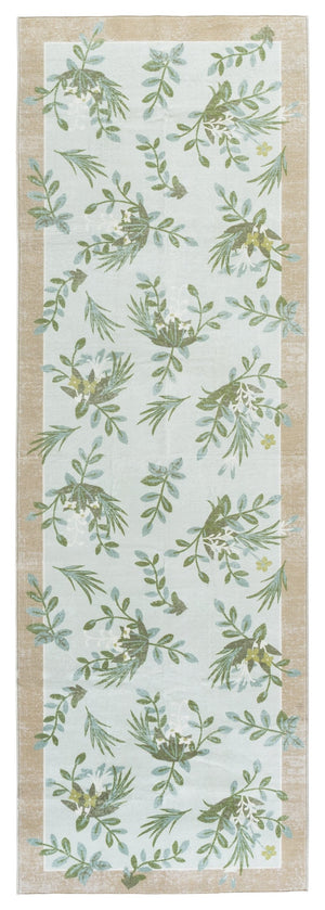 Safavieh Martha Stewart Washable Floral Area Rug - Elegant Taupe & Green Runner For Hallway Comfort Taupe ,Green Polyester Pile Msrw193e-28