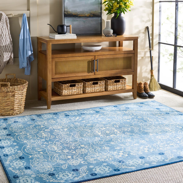 Safavieh Martha Stewart Washable Floral Area Rug - Elegant And Versatile Design For Any Home Decor Style Blue ,Beige Polyester Pile Msrw194l-5