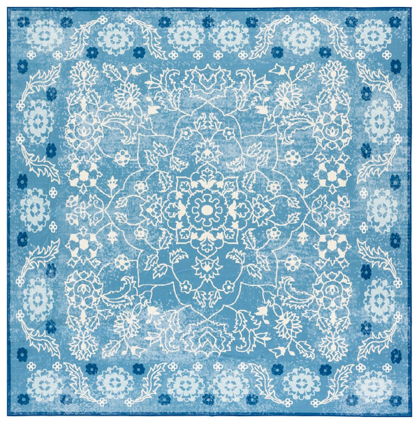 Safavieh Martha Stewart Washable Floral Runner Rug - Elevate Your Space With Elegance And Style! Blue ,Beige Polyester Pile Msrw194l-6sq