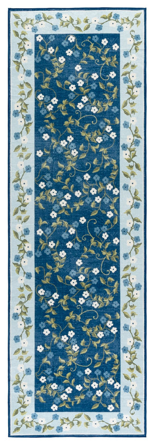 Safavieh Martha Stewart Washable Floral Runner Rug - Elegant Design, Slip-resistant, Perfect For Hallways Dark Blue ,Light Blue Polyester Pile Msrw195m-28