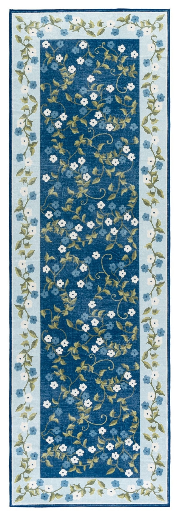 Safavieh Martha Stewart Washable Floral Runner Rug - Elegant Design, Slip-resistant, Perfect For Hallways Dark Blue ,Light Blue Polyester Pile Msrw195m-28