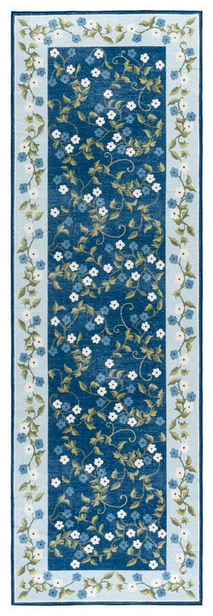 Safavieh Martha Stewart Washable Floral Area Rug - Elegant Design With Slip-resistant Functionality Dark Blue ,Light Blue Polyester Pile Msrw195m-5