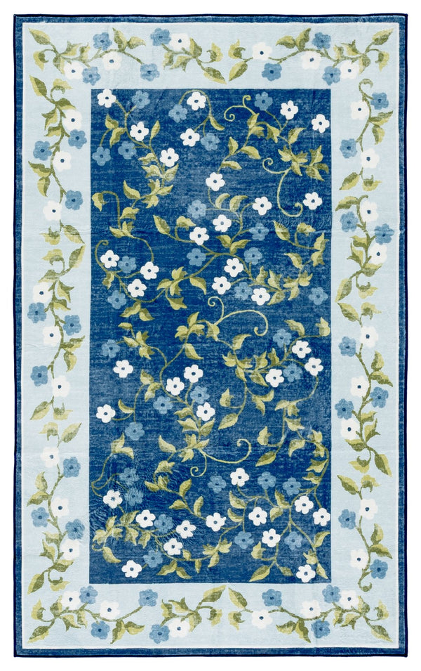 Safavieh Martha Stewart Washable Floral Runner Rug - Elegant Design, Slip-resistant, Perfect For Hallways Dark Blue ,Light Blue Polyester Pile Msrw195m-3