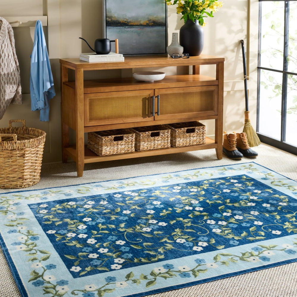 Safavieh Martha Stewart Washable Floral Area Rug - Elegant Design With Slip-resistant Functionality Dark Blue ,Light Blue Polyester Pile Msrw195m-5