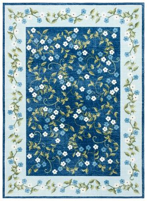 Safavieh Martha Stewart Washable Floral Area Rug - Elegant Design With Slip-resistant Functionality Dark Blue ,Light Blue Polyester Pile Msrw195m-5