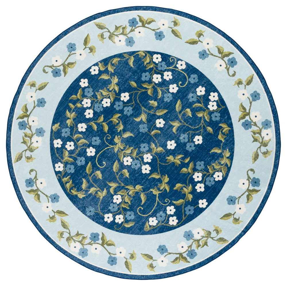 Safavieh Martha Stewart Washable Floral Runner Rug - Elegant Design, Slip-resistant, Perfect For Hallways Dark Blue ,Light Blue Polyester Pile Msrw195m-6r