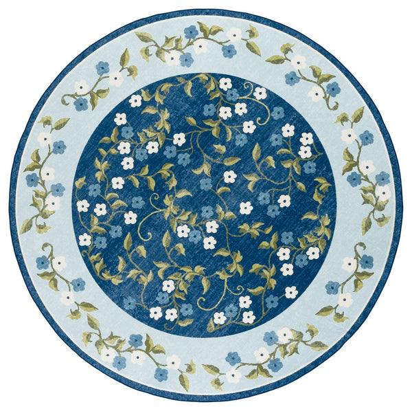 Safavieh Martha Stewart Washable Floral Runner Rug - Elegant Design, Slip-resistant, Perfect For Hallways Dark Blue ,Light Blue Polyester Pile Msrw195m-6r