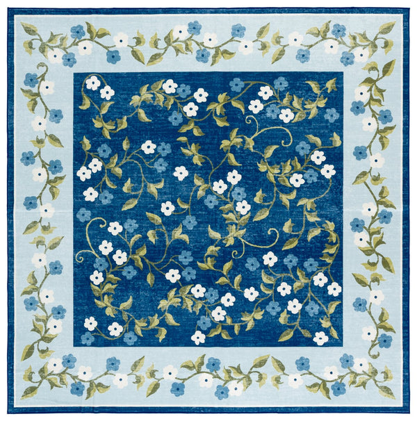 Safavieh Martha Stewart Washable Floral Runner Rug - Elegant Design, Slip-resistant, Perfect For Hallways Dark Blue ,Light Blue Polyester Pile Msrw195m-6sq