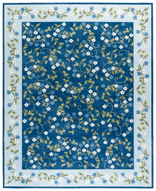 Safavieh Martha Stewart Washable Floral Runner Rug - Elegant Design, Slip-resistant, Perfect For Hallways Dark Blue ,Light Blue Polyester Pile Msrw195m-8