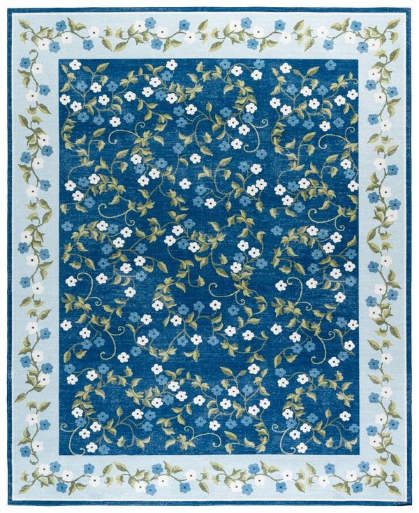 Safavieh Martha Stewart Washable Floral Area Rug - Elegant Design With Slip-resistant Functionality Dark Blue ,Light Blue Polyester Pile Msrw195m-5