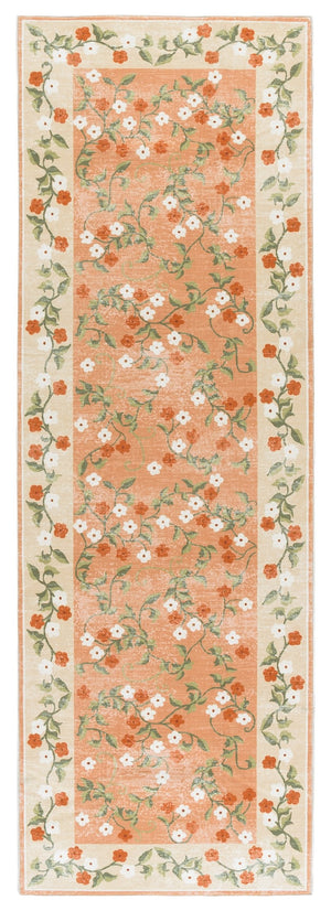 Safavieh Martha Stewart Washable Floral Runner Rug - Elegant Design, Slip-resistant, Perfect For Hallways Rust ,Gold Polyester Pile Msrw195q-28