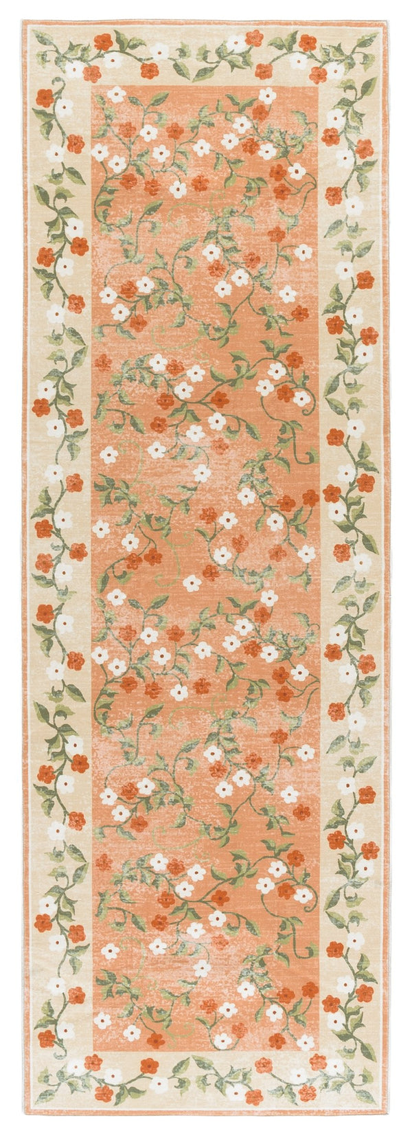 Safavieh Martha Stewart Washable Floral Runner Rug - Elegant Design, Slip-resistant, Perfect For Hallways Rust ,Gold Polyester Pile Msrw195q-28
