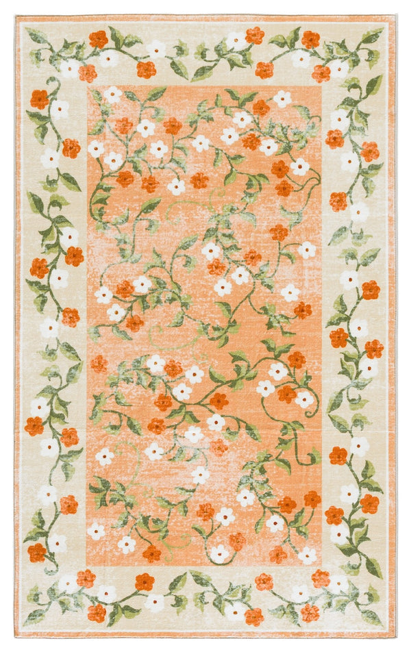 Safavieh Martha Stewart Washable Floral Area Rug - Elegant Design With Slip-resistant Functionality Rust ,Gold Polyester Pile Msrw195q-4