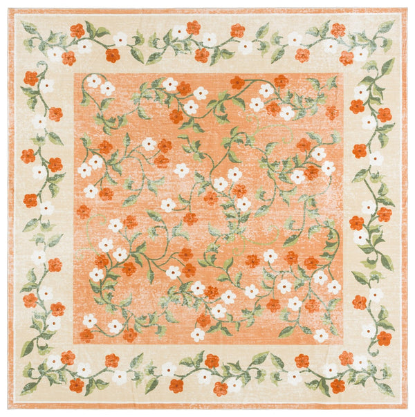 Safavieh Martha Stewart Washable Floral Runner Rug - Elegant Design, Slip-resistant, Perfect For Hallways Rust ,Gold Polyester Pile Msrw195q-6sq