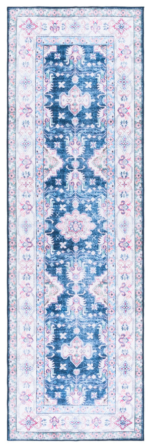 Safavieh Martha Stewart Elegant Washable Runner Rug - Navy And Beige, Durable Comfort For Any Space Navy ,Beige Polyester Pile Msrw196n-28