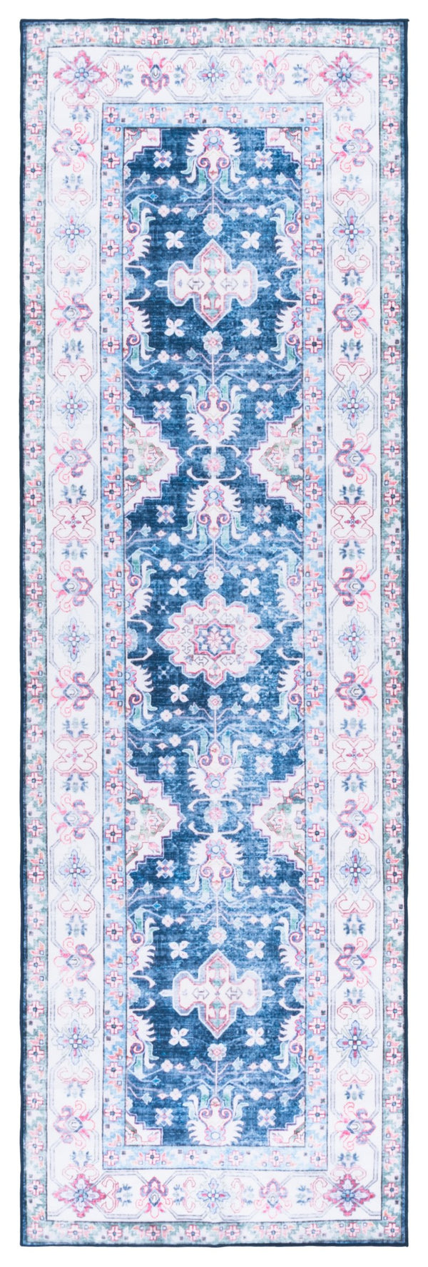 Safavieh Martha Stewart Elegant Washable Runner Rug - Navy And Beige, Durable Comfort For Any Space Navy ,Beige Polyester Pile Msrw196n-28