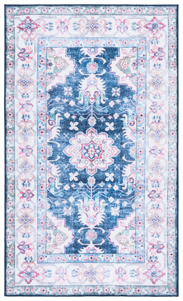 Safavieh Martha Stewart Washable Area Rug – Timeless Traditional Design For Elegant Home Décor & Safety Navy ,Beige Polyester Pile Msrw196n-25