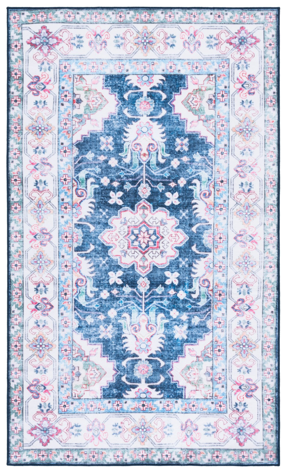Safavieh Martha Stewart Chic Washable Area Rug For Modern Homes - Durable, Slip-resistant, Easy-care Decor Navy ,Beige Polyester Pile Msrw196n-5