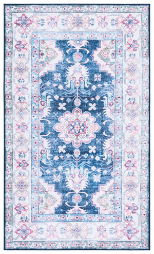 Safavieh Martha Stewart Chic Washable Area Rug For Modern Homes - Durable, Slip-resistant, Easy-care Decor Navy ,Beige Polyester Pile Msrw196n-5