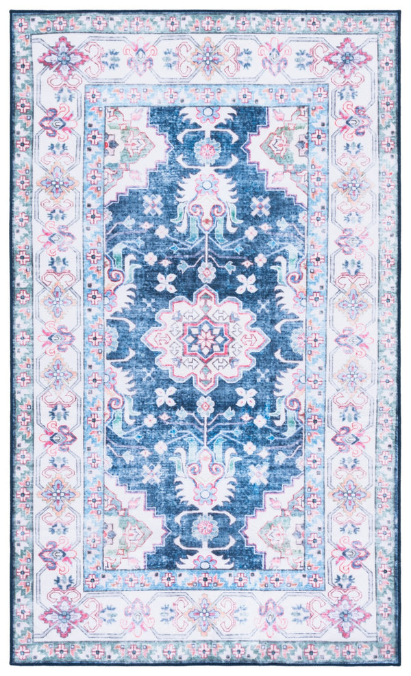Safavieh Martha Stewart Chic Washable Area Rug For Modern Homes - Durable, Slip-resistant, Easy-care Decor Navy ,Beige Polyester Pile Msrw196n-5