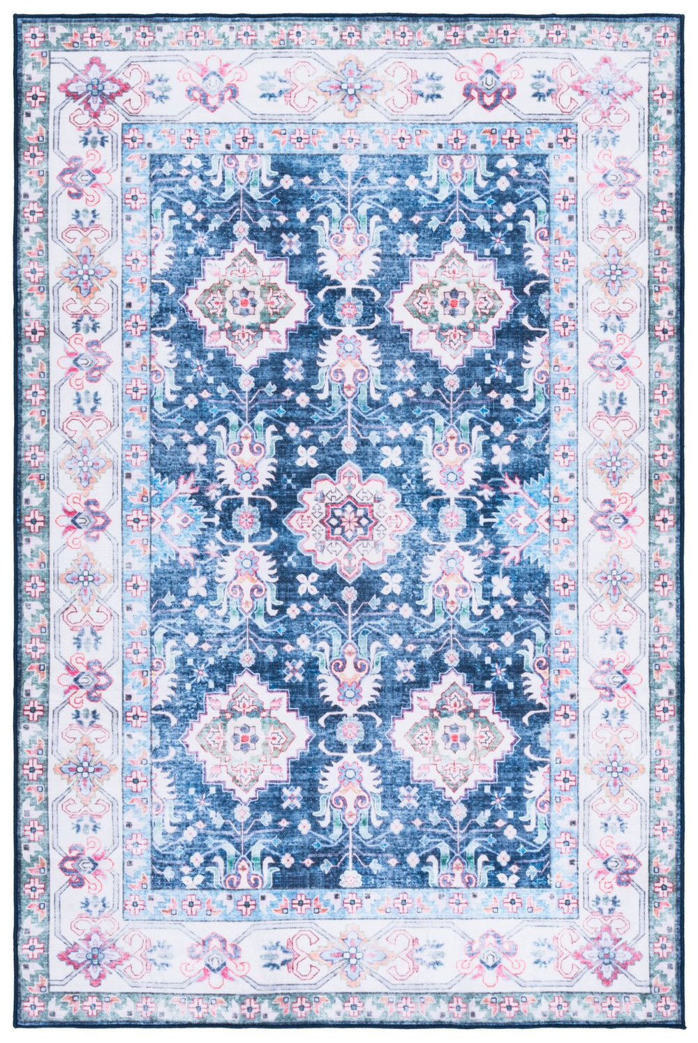 Safavieh Martha Stewart Washable Area Rug – Timeless Traditional Design For Elegant Home Décor & Safety Navy ,Beige Polyester Pile Msrw196n-25