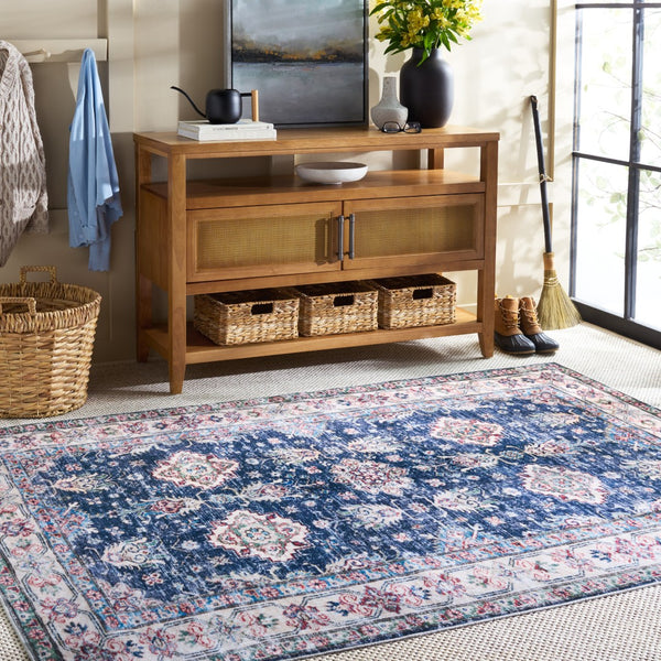 Safavieh Martha Stewart Chic Washable Area Rug For Modern Homes - Durable, Slip-resistant, Easy-care Decor Navy ,Beige Polyester Pile Msrw196n-5