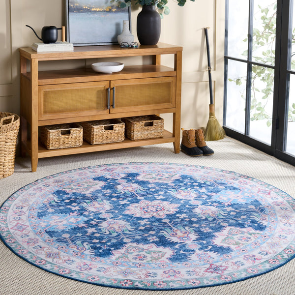 Safavieh Martha Stewart Elegant Washable Runner Rug - Navy And Beige, Durable Comfort For Any Space Navy ,Beige Polyester Pile Msrw196n-6r