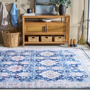 Safavieh Martha Stewart Elegant Washable Runner Rug - Navy And Beige, Durable Comfort For Any Space Navy ,Beige Polyester Pile Msrw196n-8