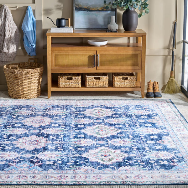 Safavieh Martha Stewart Elegant Washable Runner Rug - Navy And Beige, Durable Comfort For Any Space Navy ,Beige Polyester Pile Msrw196n-8