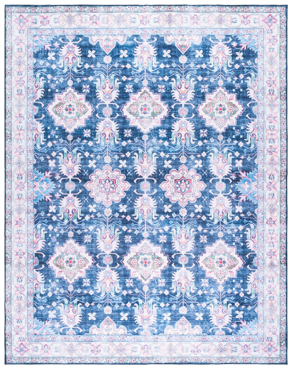 Safavieh Martha Stewart Elegant Washable Runner Rug - Navy And Beige, Durable Comfort For Any Space Navy ,Beige Polyester Pile Msrw196n-8