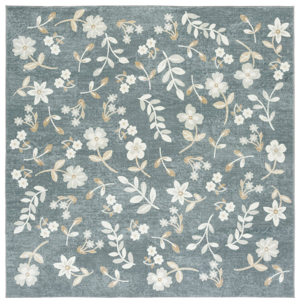 Safavieh Martha Stewart Washable Floral Runner Rug - Elegant, Durable Design For Hallways And Narrow Spaces Dark Grey ,Beige Polyester Pile Msrw197g-6sq
