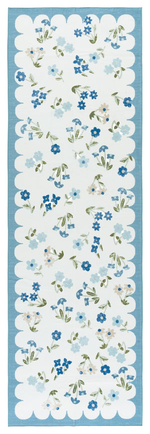Safavieh Martha Stewart Elegant Washable Floral Area Rug - Versatile And Durable Design For Modern Homes Ivory ,Light Blue Polyester Pile Msrw198a-5