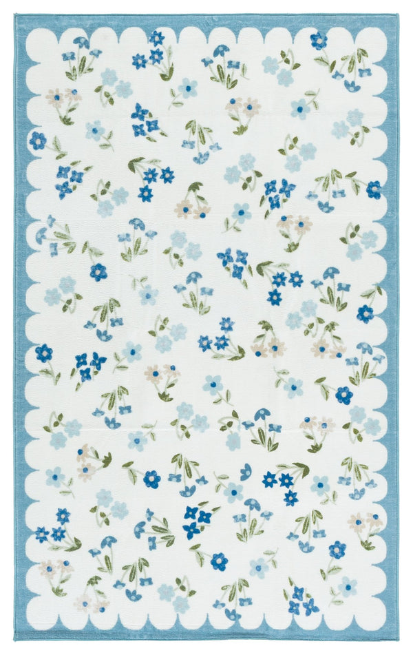 Safavieh Martha Stewart Washable Floral Runner - Elegant Accent For Hallways, Slip-resistant & Durable Design Ivory ,Light Blue Polyester Pile Msrw198a-3