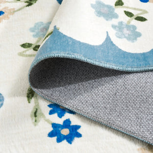 Safavieh Martha Stewart Elegant Washable Floral Area Rug - Versatile And Durable Design For Modern Homes Ivory ,Light Blue Polyester Pile Msrw198a-5