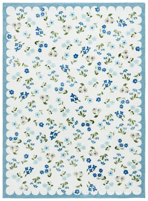 Safavieh Martha Stewart Elegant Washable Floral Area Rug - Versatile And Durable Design For Modern Homes Ivory ,Light Blue Polyester Pile Msrw198a-5