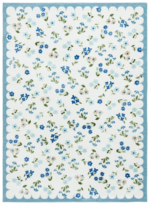 Safavieh Martha Stewart Elegant Washable Floral Area Rug - Versatile And Durable Design For Modern Homes Ivory ,Light Blue Polyester Pile Msrw198a-5