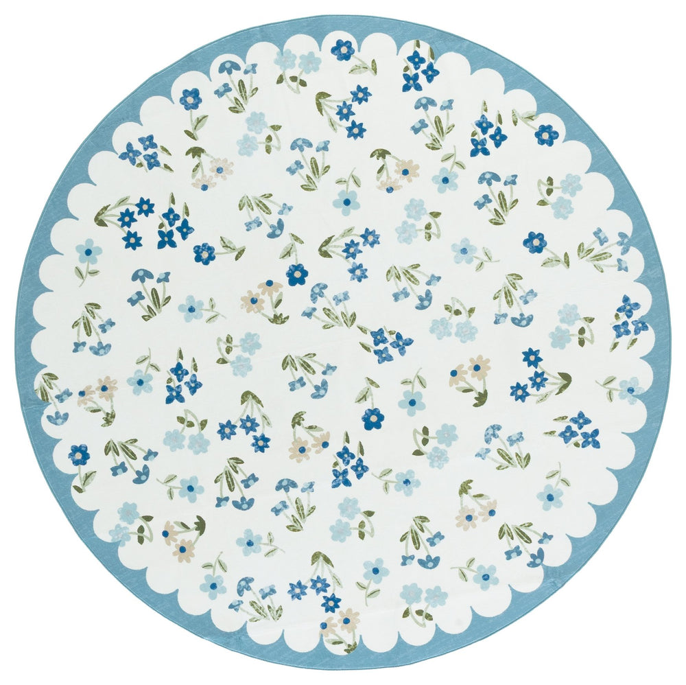 Safavieh Martha Stewart Washable Floral Runner - Elegant Accent For Hallways, Slip-resistant & Durable Design Ivory ,Light Blue Polyester Pile Msrw198a-6r