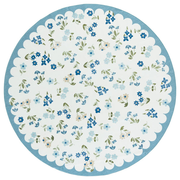 Safavieh Martha Stewart Washable Floral Runner - Elegant Accent For Hallways, Slip-resistant & Durable Design Ivory ,Light Blue Polyester Pile Msrw198a-6r
