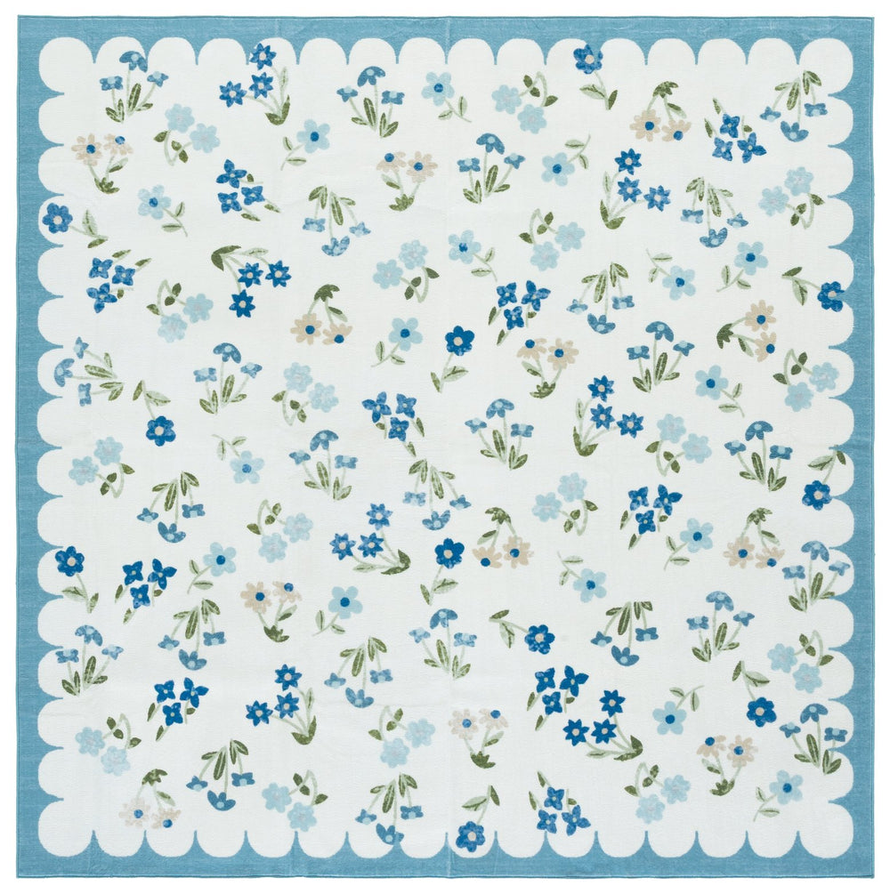 Safavieh Martha Stewart Washable Floral Runner - Elegant Accent For Hallways, Slip-resistant & Durable Design Ivory ,Light Blue Polyester Pile Msrw198a-6r