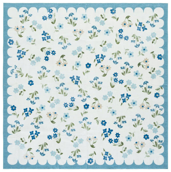 Safavieh Martha Stewart Washable Floral Runner - Elegant Accent For Hallways, Slip-resistant & Durable Design Ivory ,Light Blue Polyester Pile Msrw198a-6sq