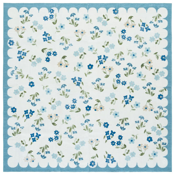Safavieh Martha Stewart Elegant Washable Floral Area Rug - Versatile And Durable Design For Modern Homes Ivory ,Light Blue Polyester Pile Msrw198a-5