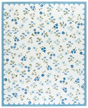 Safavieh Martha Stewart Washable Floral Runner - Elegant Accent For Hallways, Slip-resistant & Durable Design Ivory ,Light Blue Polyester Pile Msrw198a-8