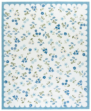 Safavieh Martha Stewart Elegant Washable Floral Area Rug - Versatile And Durable Design For Modern Homes Ivory ,Light Blue Polyester Pile Msrw198a-5