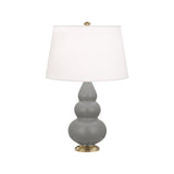 Robert Abbey Matte Smokey Taupe Small Triple Gourd Accent Lamp Matte Smoky Taupe Glazed Ceramic with Antique Natural Brass Finished Accents Pearl Dupioni Fabric Shade