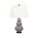 Robert Abbey Matte Smokey Taupe Small Triple Gourd Accent Lamp Matte Smoky Taupe Glazed Ceramic with Deep Patina Bronze Finished Accents Pearl Dupioni Fabric Shade