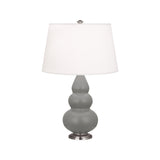 Robert Abbey Matte Smokey Taupe Small Triple Gourd Accent Lamp Matte Smoky Taupe Glazed Ceramic with Antique Silver Finished Accents Pearl Dupioni Fabric Shade