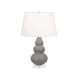 Robert Abbey Matte Smokey Taupe Small Triple Gourd Accent Lamp Matte Smoky Taupe Glazed Ceramic with Lucite Base Pearl Dupioni Fabric Shade