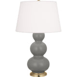 Robert Abbey Matte Smokey Taupe Triple Gourd Table Lamp Matte Smoky Taupe Glazed Ceramic with Antique Natural Brass Finished Accents Pearl Dupioni Fabric Shade