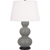 Robert Abbey Matte Smokey Taupe Triple Gourd Table Lamp Matte Smoky Taupe Glazed Ceramic with Deep Patina Bronze Finished Accents Pearl Dupioni Fabric Shade